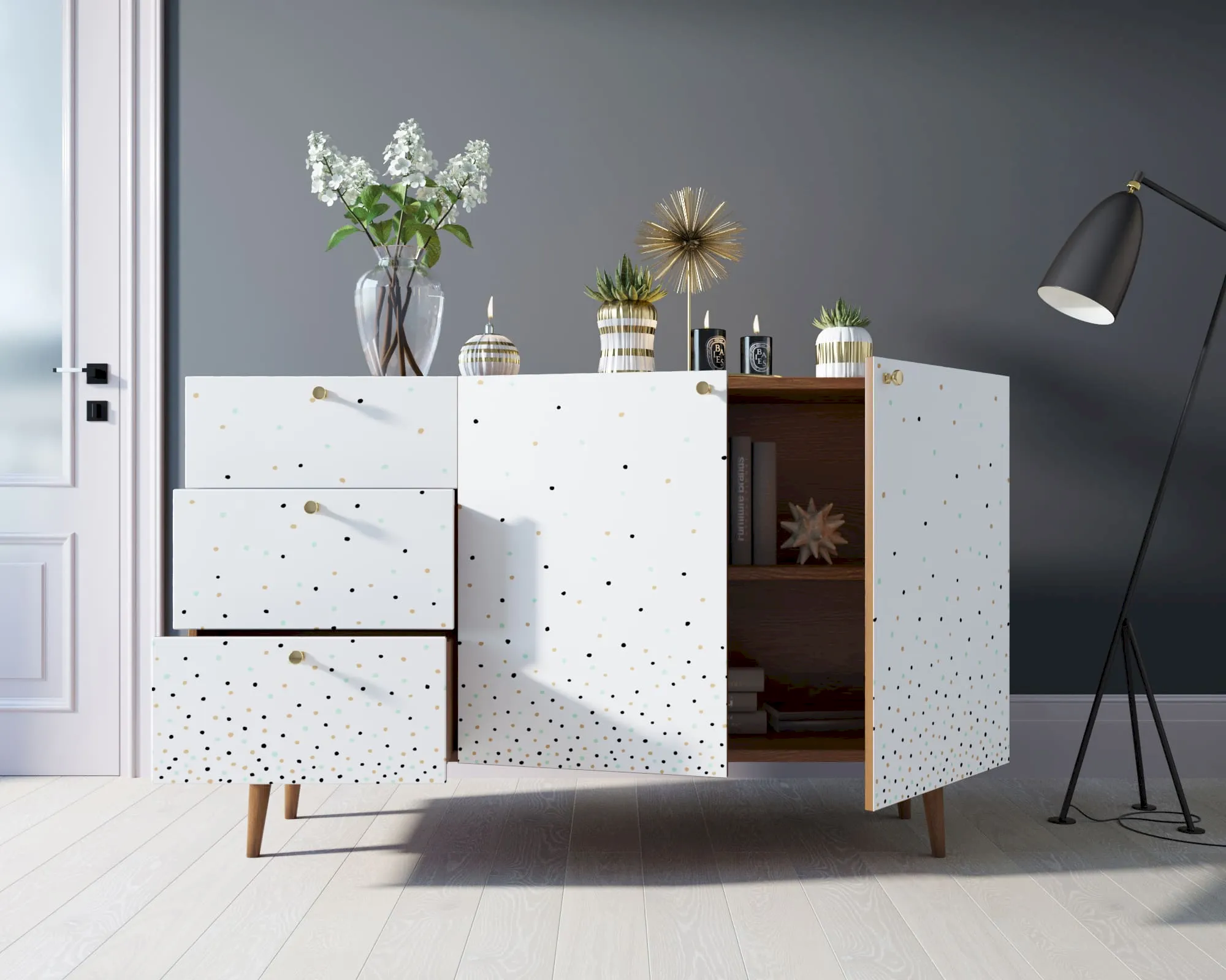 Комод "Бербер (Berber)" с двумя дверками и ящиками принт 15 арт BB17/Print_15 в интернет-магазине