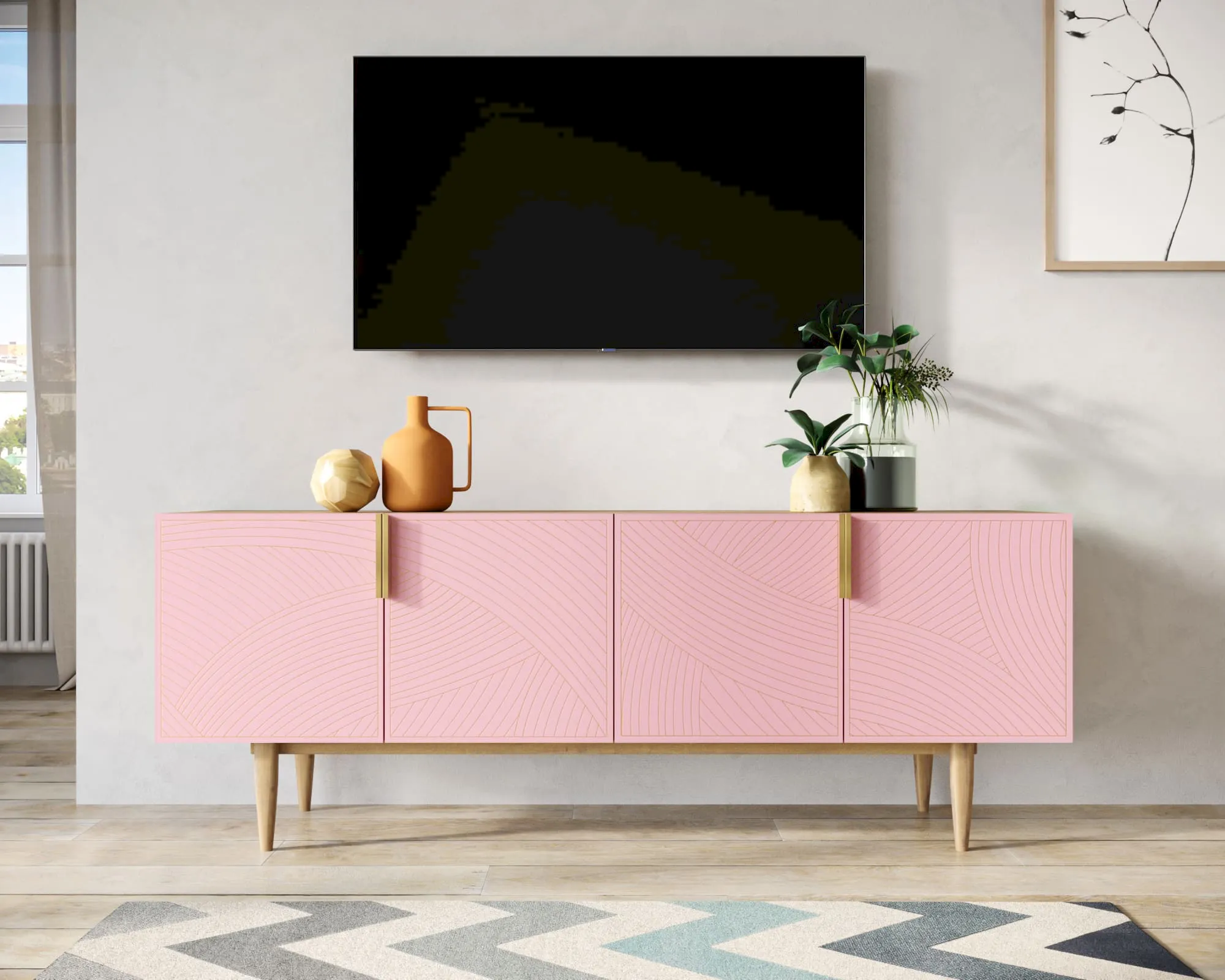 Комод под TV с четыремя дверками "Лайн (Line)" LN06/GR1/pink в интернет-магазине в Москве Комод под TV с четыремя дверками "Лайн (Line)" LN06/GR1/pink в интернет-магазине
