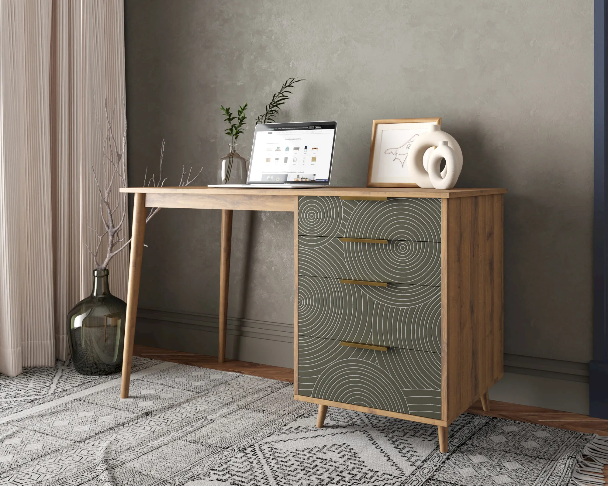 заказать Стол рабочий "Лайн (Line)" одной тумбой R23/browngrey