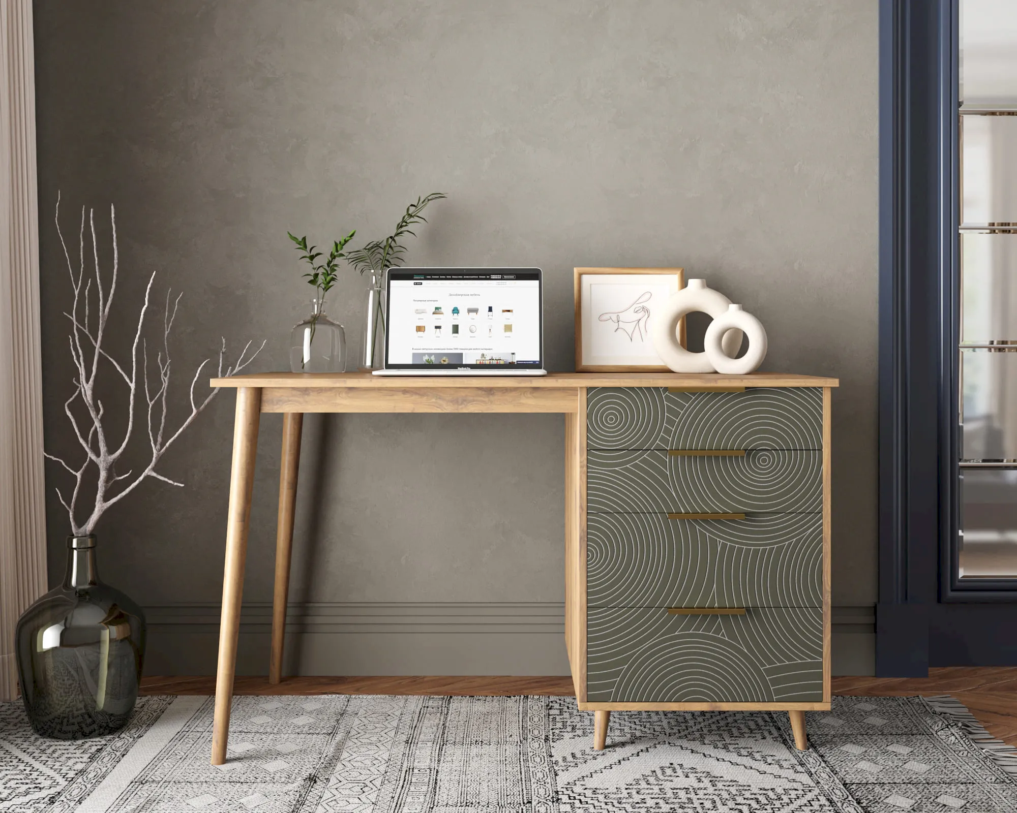 Стол рабочий "Лайн (Line)" одной тумбой R23/browngrey в интернет-магазине