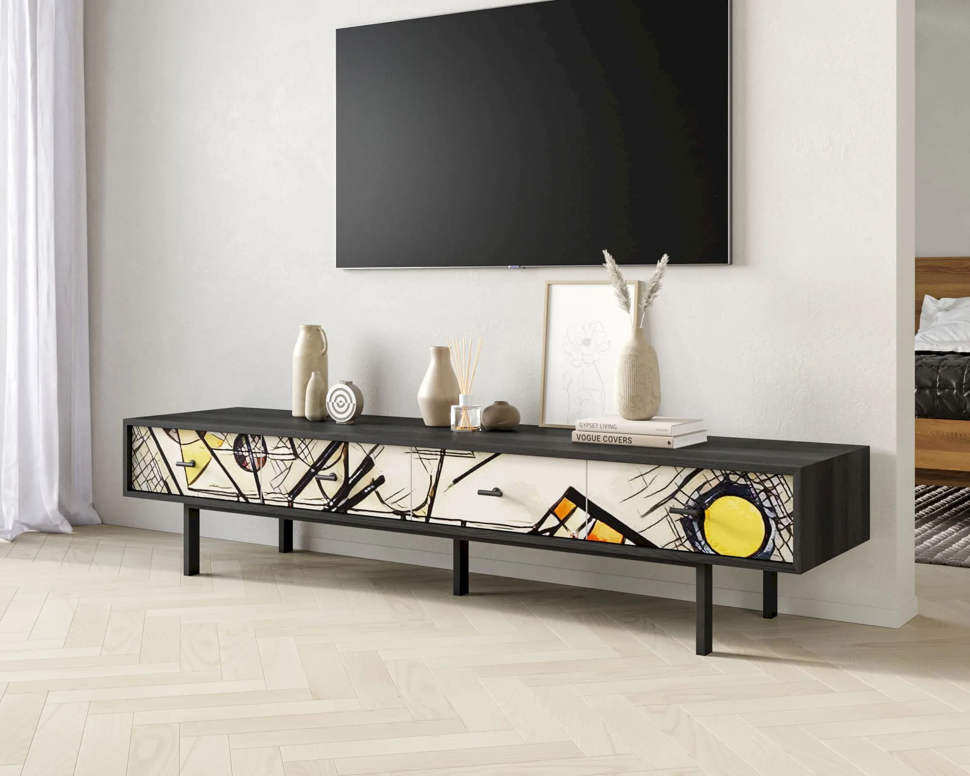 заказать Комод с четырьмя ящиками под TV "Эмерсон (Emerson)" by Kandinsky арт EM06/Print_01