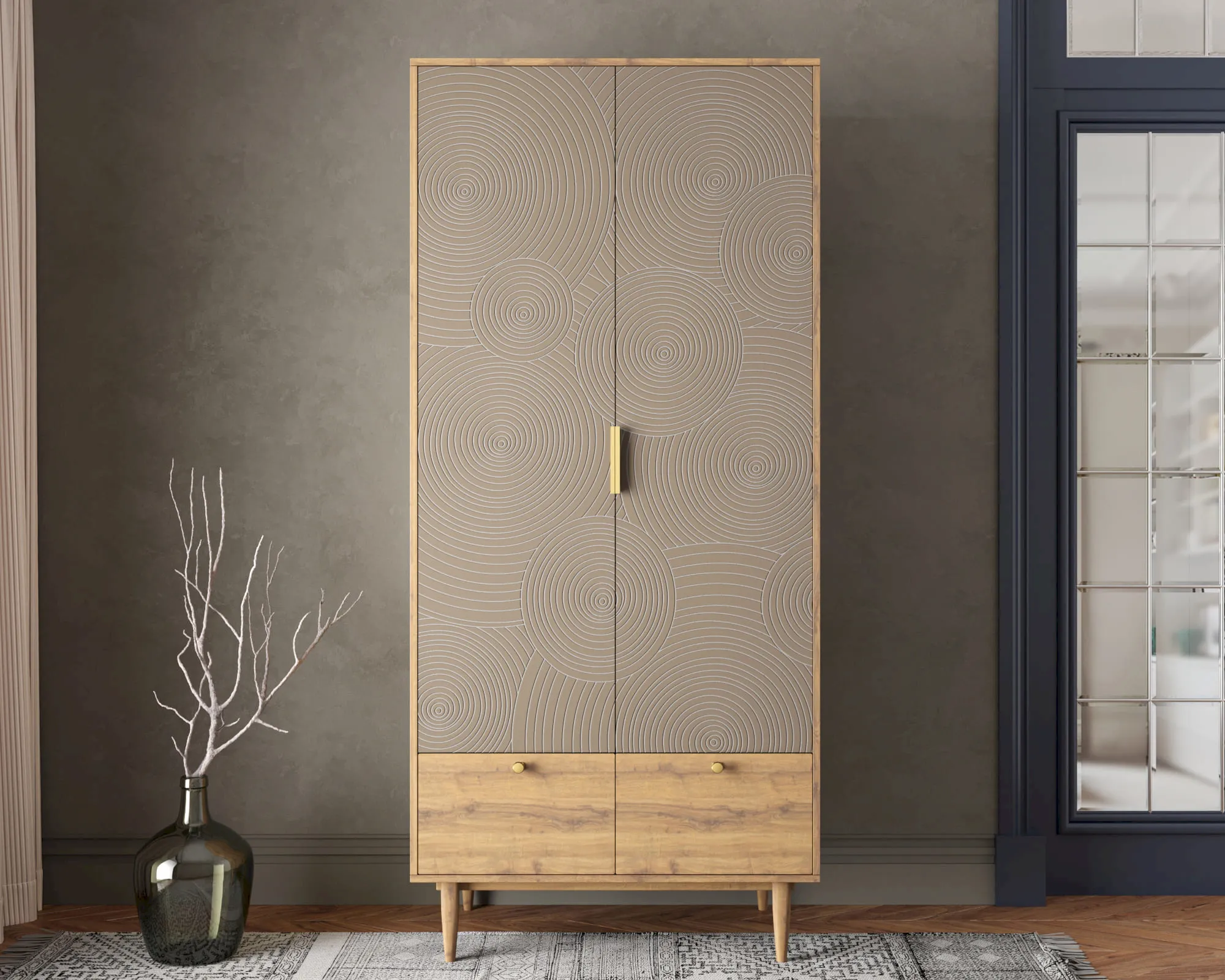 Шкаф двухстворчатый с ящиками "Лайн (Line)" R26/beige в интернет-магазине в Москве Шкаф двухстворчатый с ящиками "Лайн (Line)" R26/beige в интернет-магазине