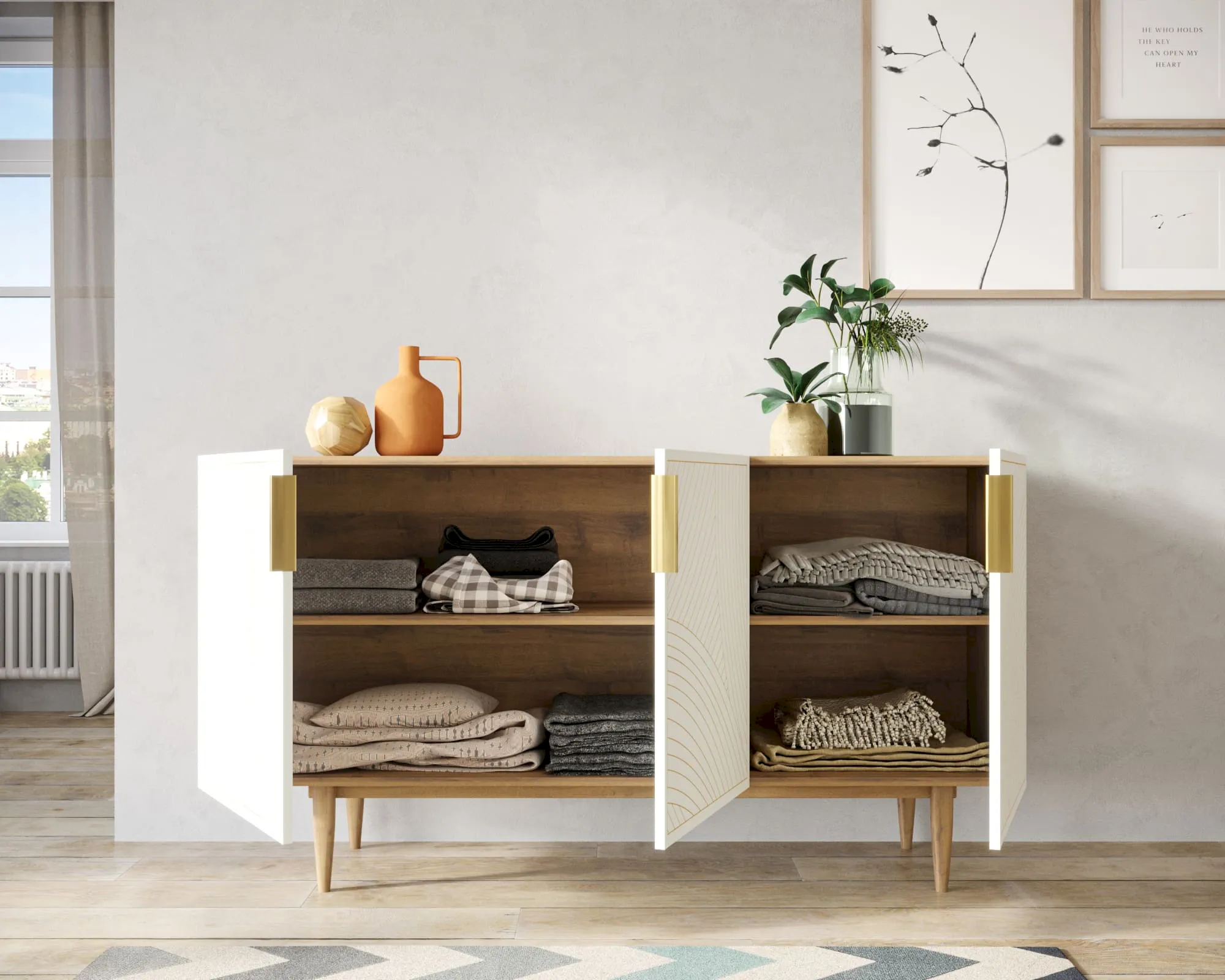 заказать Комод с тремя дверками "Лайн (Line)" LN02/GR1/beige в Москве заказать Комод с тремя дверками "Лайн (Line)" LN02/GR1/beige