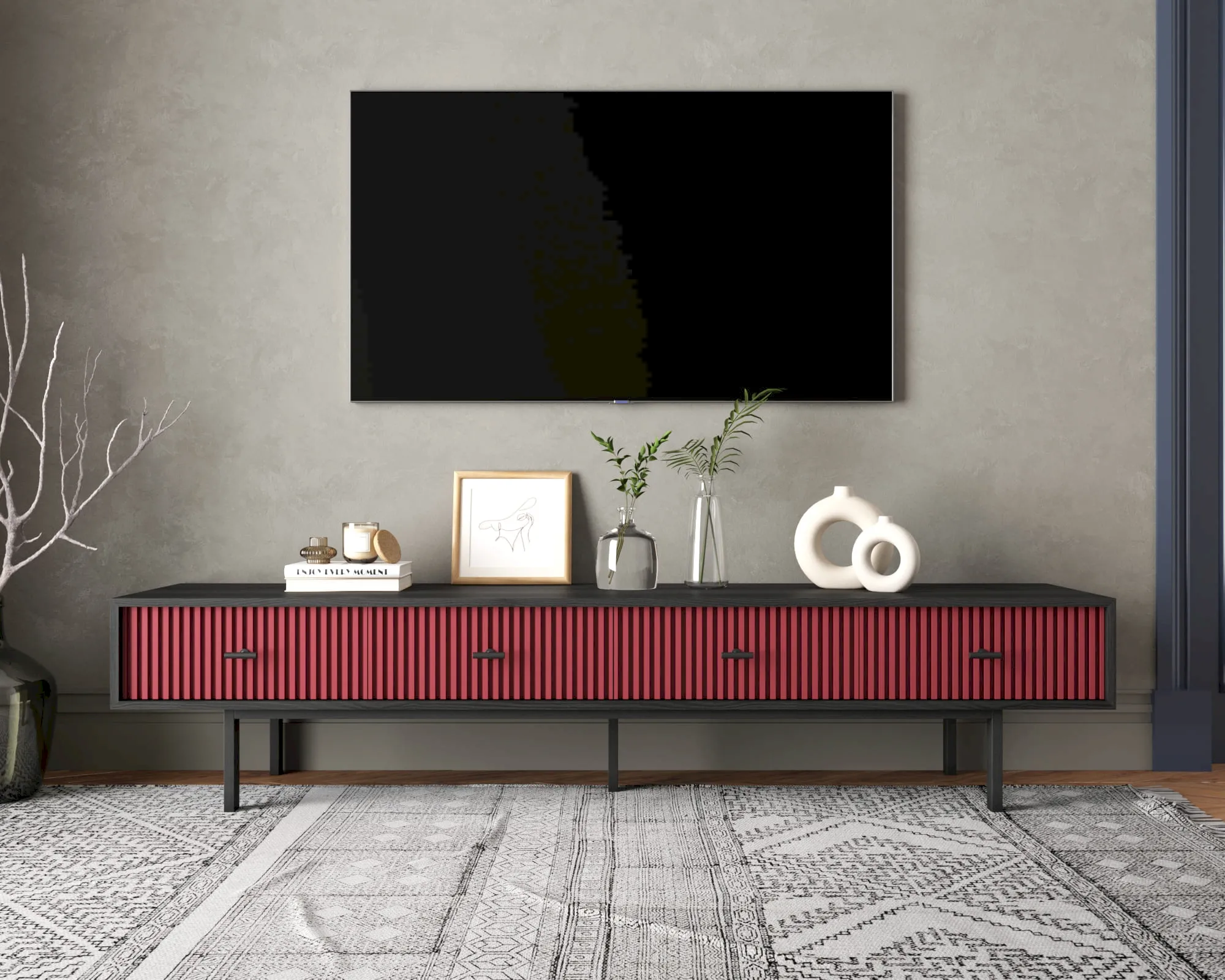 Комод с четырьмя ящиками под TV "Эмерсон (Emerson)" арт EM06/red/L в интернет-магазине в Москве Комод с четырьмя ящиками под TV "Эмерсон (Emerson)" арт EM06/red/L в интернет-магазине