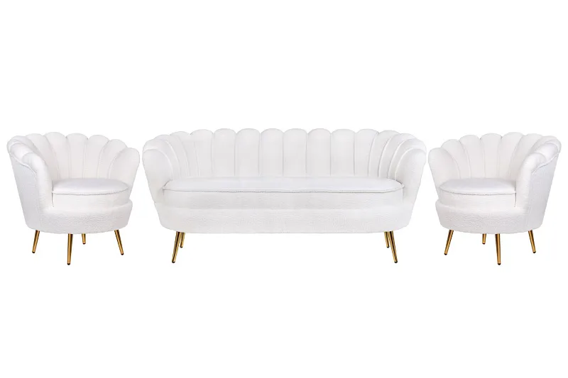 Комплект кресел и дивана ракушка Pearl Triple White Boucle