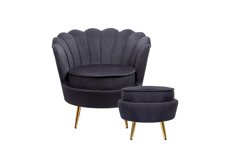 Кресло с пуфом ракушка Pearl Black в Москве Кресло с пуфом ракушка Pearl Black