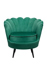 Низкое кресло ракушка Pearl Green V2 на черных ножках в интерьере