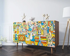 фото Комод "Berber" с двумя дверками и ящиками принт 1 арт BB17/Print_01 в интерьере