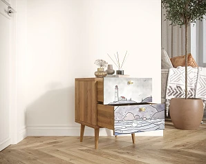 стильные Тумбочка "Berber" с двумя ящиками 51 принт арт BB03/Print_51, разноцветная