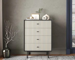 красивый Комод вертикальный с четырьмя ящиками "Emerson" арт EM18/milky/L