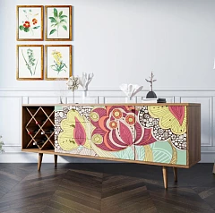 Комод "Berber" удлиненный с бутылочницей 6 принт арт BB15/Print_06 в интерьере