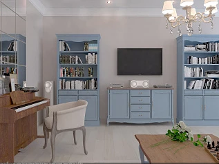 фото Комплект гостиной из коллекции "Leontina" голубая арт 111183 в интерьере