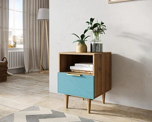 Тумбочка с нижним ящиком "Line" LN09/GR1/blue в интерьере