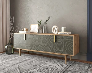 фото Комод под TV с четыремя дверками "Line" R21/browngrey в интерьере