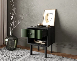 Тумбочка с верхним ящиком "Emerson" арт EM11/green/L в интерьере