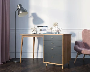 фото Стол рабочий "Berber" принт 33 с одной тумбой арт BB31/Print_33 в интерьере