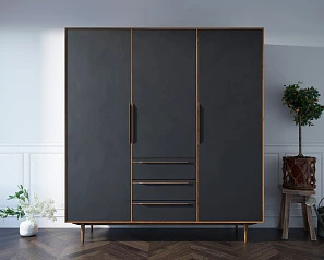 купить красивый Шкаф в скандинавском стиле "Bruni Black" трехстворчатый арт BR27/3Black