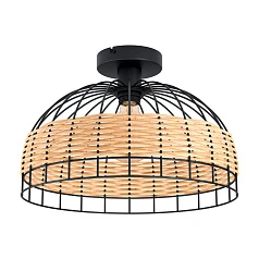 купить стильные 43398 Потол. светильник ANWICK, 1x60W(E27), ?380, H265, сталь, черный/ротанг, натуральный в интернет-магазине