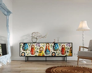 купить красивый Комод две дверки и четыре ящика "Emerson" Матрешки арт EM19/Art04