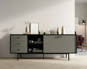 фото Комод с дверками и нишей "Emerson" арт EM15/gray/L в интерьере