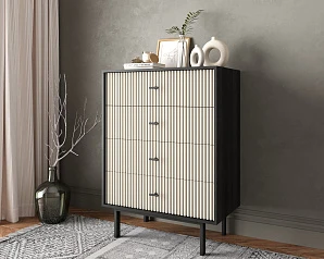 красивый Комод вертикальный с четырьмя ящиками "Emerson" арт EM18/milky/L