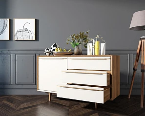 купить стильный Комод "Bruni white" с ящиками и дверкой арт BR-02WH в интернет-магазине