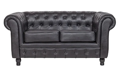 стильный Диван из черной кожи Chesterfield Black Leather 2S на заказ