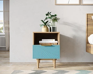Тумбочка с нижним ящиком "Line" LN09/GR1/blue в интерьере