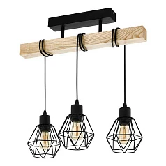 44074 Потолочный светильник TOWNSHEND 5, 3х60W(E27), L550, B200, H360, сталь, дерево, черный, корич в интерьере