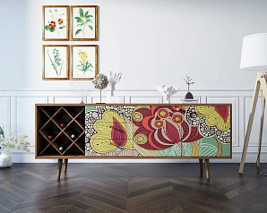 Комод "Berber" удлиненный с бутылочницей 6 принт арт BB15/Print_06 в интерьере
