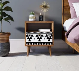 Тумбочка "Berber" с одним ящиком 19 принт арт BB06/Print_19, разноцветная