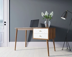 фото Стол рабочий "Berber" принт 15 с одной тумбой арт BB20/Print_15 в интерьере