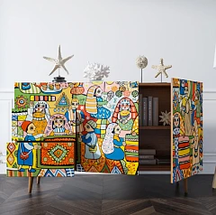 фото Комод "Berber" с двумя дверками и ящиками принт 1 арт BB17/Print_01 в интерьере