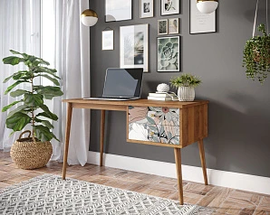 Стол рабочий "Berber" принт 50 с одной тумбой арт BB20/Print_50 в интерьере