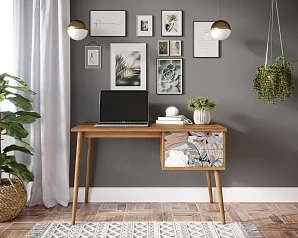 Стол рабочий "Berber" принт 50 с одной тумбой арт BB20/Print_50 в интерьере