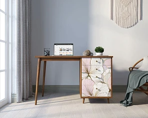 фото Стол рабочий "Berber" принт 31 с одной тумбой арт BB31/Print_31 в интерьере