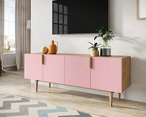 Комод под TV с четыремя дверками "Line" LN06/GR1/pink в интерьере