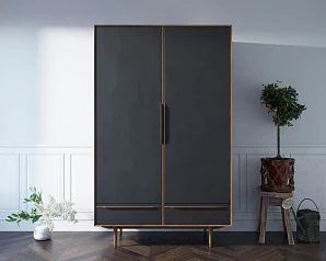 купить Шкаф двустворчатый  "Bruni Black" с двумя ящиками арт BR27/2Black в интернет-магазине