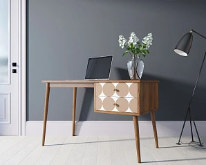 Стол рабочий "Berber" принт 17 с одной тумбой арт BB20/Print_17 в интерьере