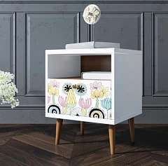 Тумбочка "Berber" с одним ящиком 3 принт арт BB06/Print_03, разноцветная в интерьере