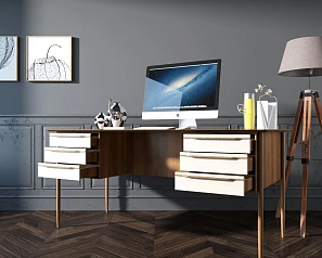 заказать стильные Рабочий письменный стол "Bruni white" с ящиками арт BR47WH