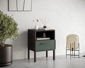 фото Тумбочка с нижним ящиком "Nicole" арт NEM17G Зеленый в интерьере