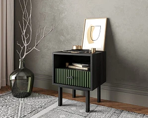 красивые Тумбочка с нижним ящиком "Emerson" арт EM17/green/L