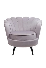 красивое Низкое кресло ракушка Pearl Grey на черных ножках в интернет-магазине