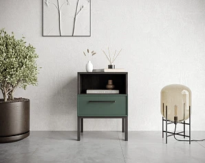фото Тумбочка с нижним ящиком "Nicole" арт NEM17G Зеленый в интерьере