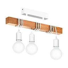 33166 Потолочный светильник TOWNSHEND, 3х60W (E27), L550, B105, H265, сталь, белый/дерево, коричневы в интерьере