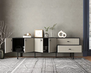 Комод с четырьмя дверками и двумя ящиками "Emerson" арт EM04/milky/L в интерьере