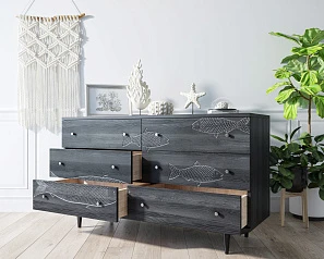 Комод "Boho" 6 ящиков с рыбами арт BH01 в интернет-магазине