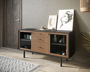 красивый Комод две стеклянные дверки и три ящика "Emerson" арт EM14