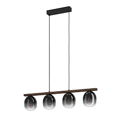 900186 Подвесной потолочный светильник FILAGO, 4x40W, E27, L880, B145, H1100, сталь, дерево, черный, коричневый/стекло, темно-серый полупрозрачный в интернет-магазине